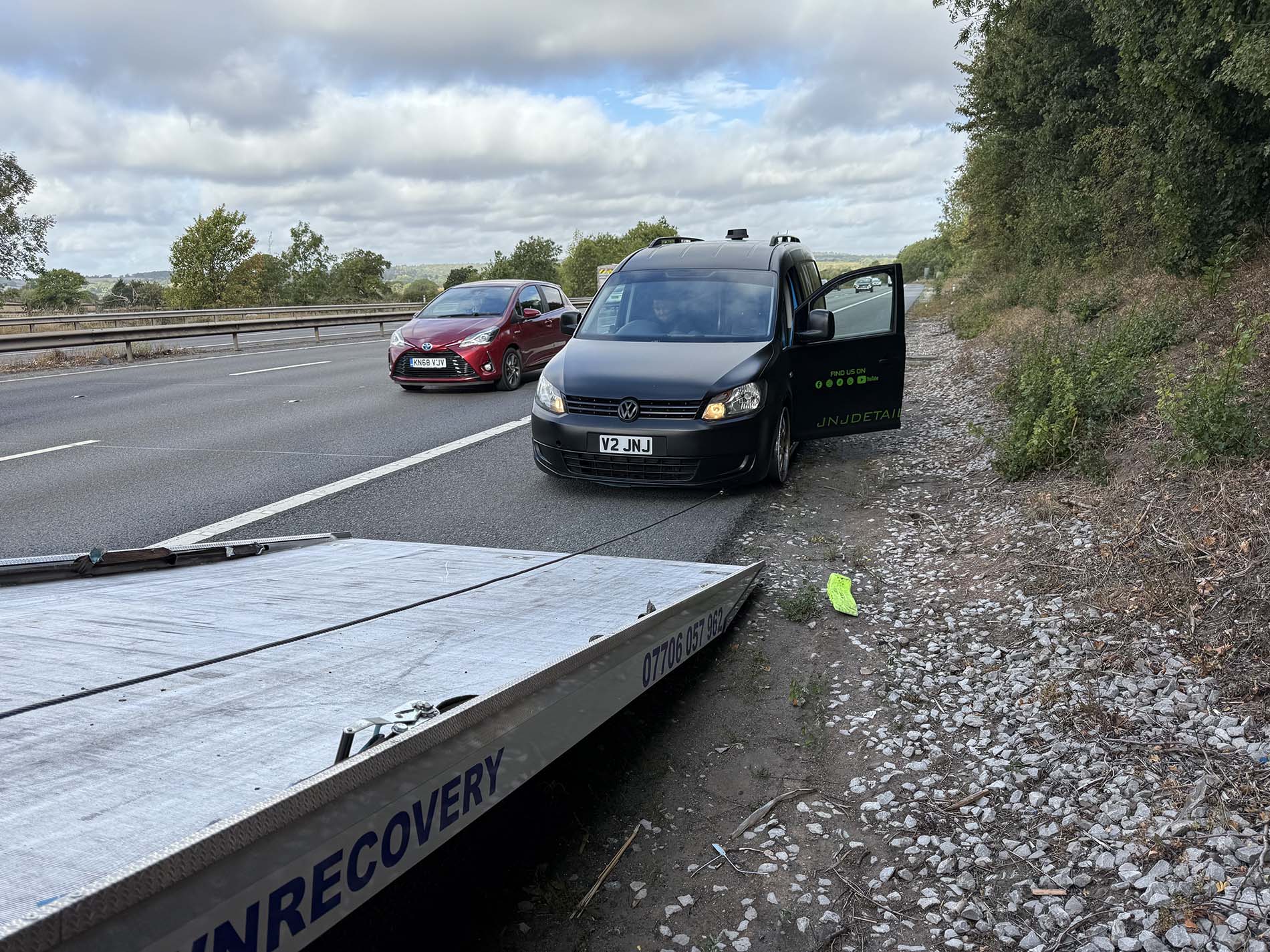 Volkswagen Caddy broken down on the side of a dual carriageway in Birmingham