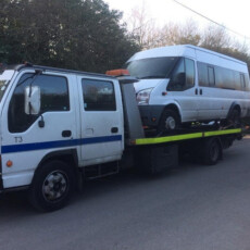 White mini bus on Simpsons Breakdown Recovery Birmingham